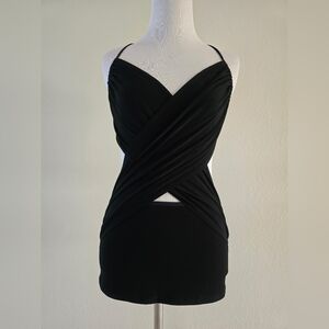 MODA 2000 Black Wrap-Style Sexy Dress